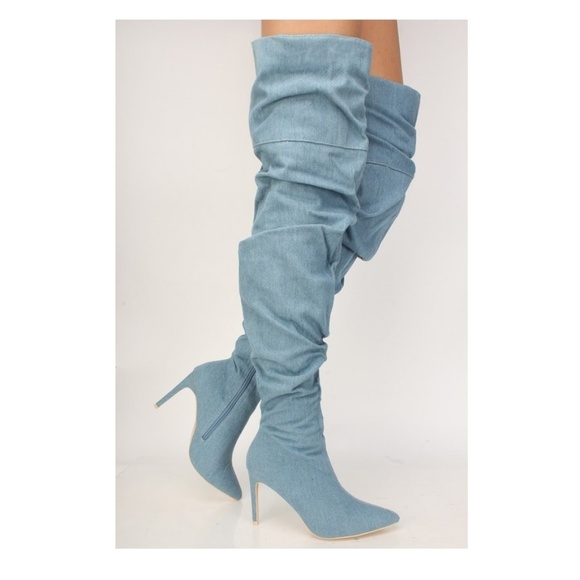 thigh high ruched boots